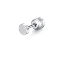 Modern stainless steel round stud earring with silver finish and mesh pattern detail - Round Plate & Rhinestone Style / 1 Piece / Steel