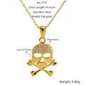 Detail of 18K gold-plated skull and crossbones pendant with white rhinestones and adjustable chain - Classic Skull Crossbones Style (ZN1727G)