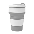 Detailed macro view of the grey and white collapsible silicone coffee cup with heat sleeve - Grey + White