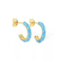 Macro view of blue enamel C-shape hoop earrings with S925 sterling silver hallmarking - Sky Blue C-Shape Enamel Hoop (7)