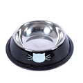 Non-slip stainless steel pet bowl with black exterior and minimalist white cat face print - Black