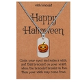 Detail of silver stainless steel pumpkin dog tag necklace on a gift card backing - Jack-o'-lantern (D0936-1)