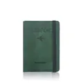 Dark green faux leather passport cover with elastic strap and engraved travel text - Strap Passport Cover / Green