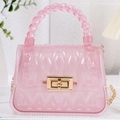 Pink semi-transparent leaf-pattern jelly bag with gold chain and twist lock - Pink