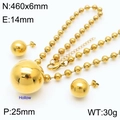 Set gioielli con collana e orecchini a sfera dorata cava in acciaio inossidabile - Set Oro Grande (KS199363-Z) / Collana 460x6mm/Pendente 25mm/Orecchini 14mm