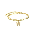 18k gold plated paperclip chain bracelet featuring a letter W pendant with zircons - Letter W