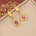 Bohemian gold sunburst earrings with purple natural stones and stainless steel accents - Purple Oval Sunburst Style(8#)