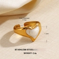 Minimalist gold heart ring with white marble enamel inlay and open adjustable band - Heart Shaped Marble Pattern Style (ZN1273)