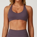 Purple brushed matte sports bra and high-waist leggings set for fitness and yoga - S / Eggplant Purple