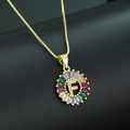 Letter F necklace with colorful zircons and white diamonds in a warm gold finish - Gold Plated Rainbow Zirconia Letter F