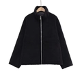 Chaqueta negra de forro polar con cuello alto, textura efecto lana y cremallera metálica - XS / Negro