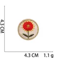 Macro detail of round flower patch featuring gold thread embroidery and vibrant red petals - 10# Red Yellow Flower (Round)