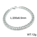 Pulsera de cadena cubana de acero inoxidable plateado, 6,5 mm de ancho y 200 mm de largo - 20cm / Cierre de Langosta Pulsera Color Acero (KB144933-Z)