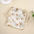 Muslin cotton drawstring storage bag with floral print and double rope closure design - Abundant Flowers