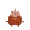 Zaino vintage in pelle rosso arancio con borchie argentate e ciondolo a croce - Marrone