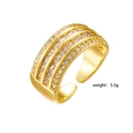 Adjustable gold plated ring with triple row cubic zirconia stones weighing 5.5g - Style 261 (Triple Row Baguette White)