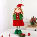 Christmas elf doll ornament in red sequin hat and green dress for holiday table decor - Christmas Elf Princess / 25x45cm (17.71in)