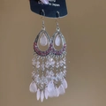 Detail of pink crystal teardrop earrings with beaded tassels on silver alloy base - 11# Ear Hook Pink