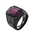 Anello massonico da uomo in acciaio nero con gemma viola e incisione simbolo G - Misura 7 / Nero/Zircone Viola