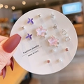 Detail of seven-piece Korean stud earrings set with butterfly and star motifs - Silver Purple Butterfly (E0281-1)