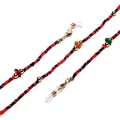 Macro shot of colorful seed beads and natural stones on glasses chain with golden lobster clasp - Black Red