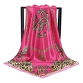 Rose pink leopard print satin scarf with golden chain patterns and monogram design - 90x90cm / Rose Red