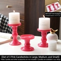 Set of 3 bright pink Roman column glass candle holders with a glossy mirror finish - Set of 3 / Pink Jewelry Set
