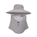 Grey wide brim sun hat with face cover and breathable mesh for outdoor fishing - 2-Piece Set - Light Grey