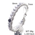 Double-layer men's bracelet with 8mm white turquoise beads and silver twisted steel chain - Style D Steel Color (KB204755-Z)