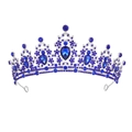Detailed front view of silver crown with dark blue pear-cut rhinestones and crystals - No Comb Silver Base - Sapphire Blue