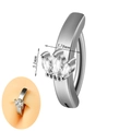 Silver stainless steel navel ring with three marquise-cut zircons in a crown design - 1.6x10mm / Marquise Crown Style