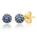 Elegant gold-tone stud earrings with pavé blue crystal spherical balls and glossy reflection - Blue (Gold Base)