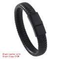 Bracelet pour homme en cuir tressé noir avec fermoir magnétique en métal noir 21cm - 21cm / Fermoir Noir Cuir Noir