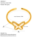 Detail view of 18K gold plated stainless steel butterfly ring with 17mm inner diameter - Butterfly Style (SR205G-1)
