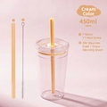 Cream 450ml Tritan straw cup set with matching lid and stainless steel cleaning brush - 450ml / Cream