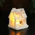 Glow-in-the-dark white resin snow house with warm LED light and red wreath christmas decor - Style 3