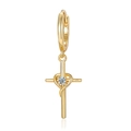 Gold plated S925 silver hoop earrings with hanging cross and heart pendant charms - Cross Heart Style (2724) - Single / Gold - Moissanite (#5)