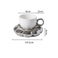 Nordic ceramic coffee cup in white with creative silver sunflower saucer and size specs - 200ml - Standard Packaging / Silver Foil White