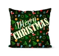 Dunkelgrüner Weihnachts-Kissenbezug mit festlichen Mustern und Merry Christmas Aufdruck - Dunkelgrüner Weihnachtswunsch/TQR30-12