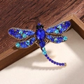 Vintage large dragonfly brooch with blue crystals and rhinestones on gold alloy base - Blue