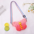 Detail of pink butterfly silicone pop bag with rainbow strap and small bee decor - Gradient Pink