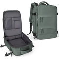 Vista doble de mochila de viaje verde mostrando el exterior y compartimentos interiores - Cremallera Doble Horizontal / verde oliva