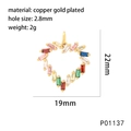 Macro detail of heart charm with multi-color gemstones and size specs in mm - Colorful Heart (P01137)