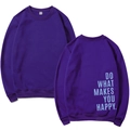 Sweat violet Y2K col rond avec imprimé bleu DO WHAT MAKES YOU HAPPY sur le dos - S / Violet (Motif 2)