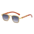 Square rimless diamond sunglasses with blue gradient lenses and wood grain temples - Gold Frame Gradient Grey