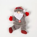 Christmas Santa ornament with grey linen body, red plaid hat and snowflake button detail - Santa Claus Style B