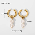 Boucles d'oreilles créoles en acier plaqué or 18 carats avec perles baroques blanches - Double Pendentif Perle / Doré