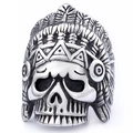 Vintage silver punk Indian chief skull ring for men with detailed feather headdress - US Size 8 / Indian Chief Skull Style (26303)