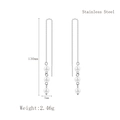 Stainless steel long tassel chain earrings featuring 5mm white pearls 130mm length - Silver (LE3062)