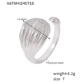 Zilveren open ring van titaniumstaal met golftextuur en een breedte van 1,4 cm - Eén Maat US 7 / Waterdruppel Textuur (A878-Zilver)